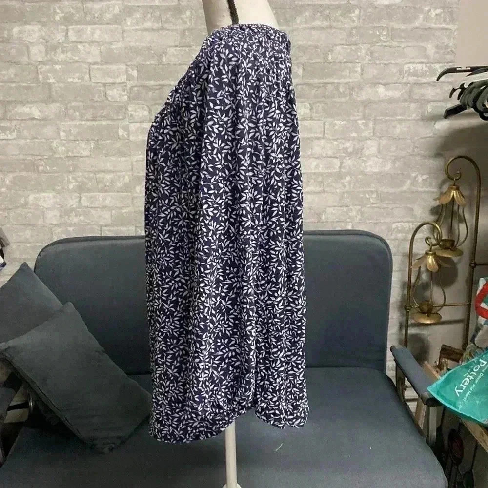 Blue & cream floral smock top shirt blouse - Picture 5 of 16
